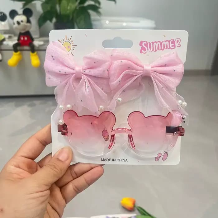 Ensemble d'accessoires d'été pour filles : Lunettes de soleil dégradées en forme d'ours mignon, pinc