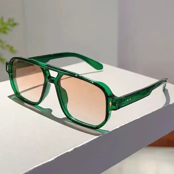 Vintage Double ponts hommes lunettes de soleil carrées mode vert océan lentille UV400 lunettes femme