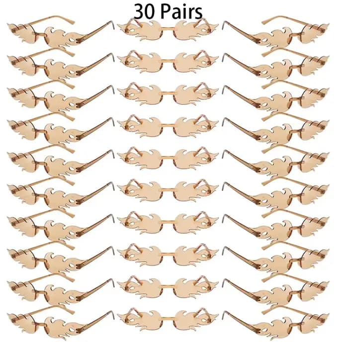 30 paires de lunettes de soleil sans monture en forme de flamme, couleur bonbon, décor de vacances à