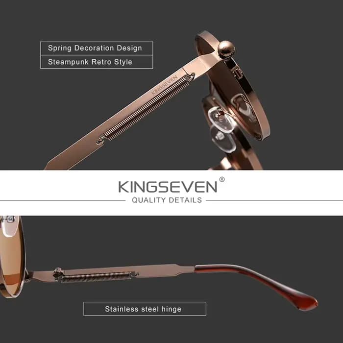 KINGSEVEN Lunettes de soleil rondes gothiques steampunk pour hommes et femmes, accessoire de style r