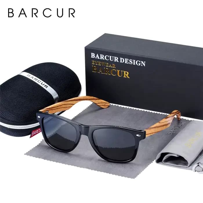 BARCUR-Lunettes de soleil en bois de zèbre naturel pour hommes et femmes, lunettes polarisées, verre
