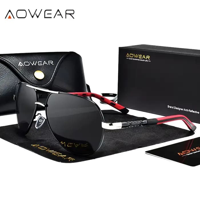 AOWEAR Aviation lunettes de soleil polarisées hommes en aluminium conduite miroir lunettes de soleil