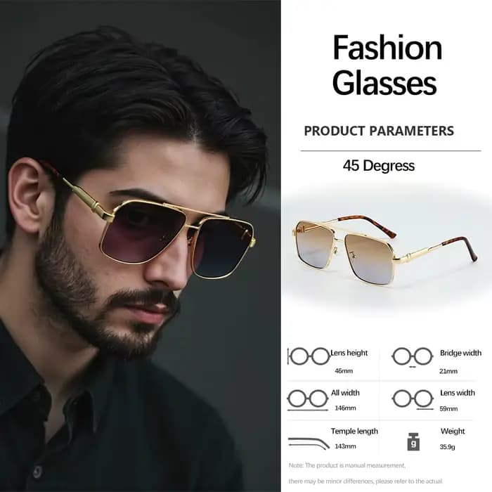 Lunettes de soleil modernes à Double faisceau en métal pour hommes, monture carrée, visage Long, com