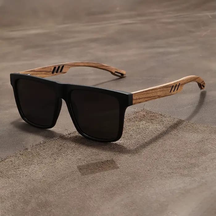 Lunettes de soleil carrées décontractées, Grain de bois, charnières à ressort, Protection UV400, uni