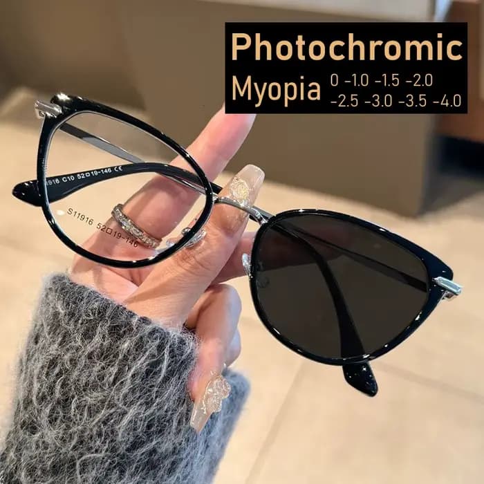 Lunettes de myopie photochromiques pour femmes, œil de chat, lunettes de soleil de vision de près, p