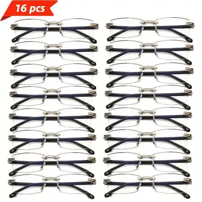 Lunettes de lecture légères sans cadre, 16 pièces, avec blocage de la lumière bleue, pour hommes et