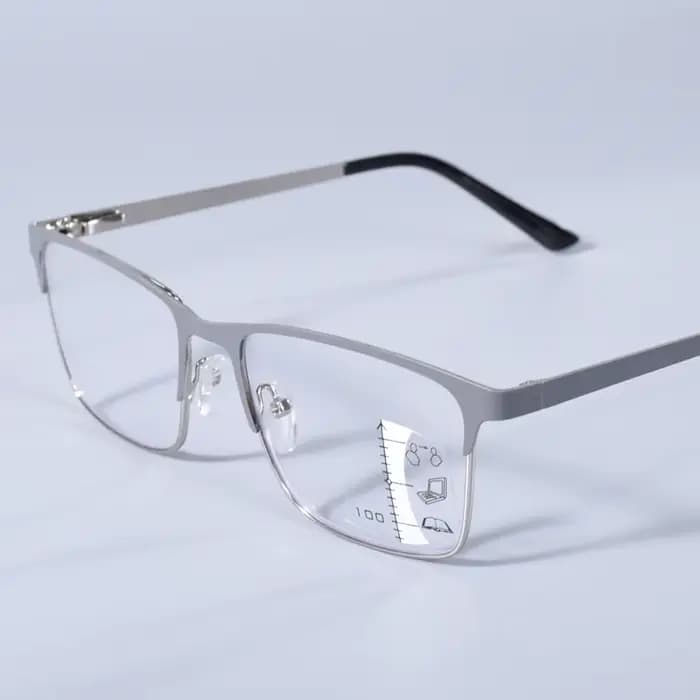 Lunettes de lecture multifocales sur ordonnance pour hommes, grises, bicolores, rétro, avec charnièr