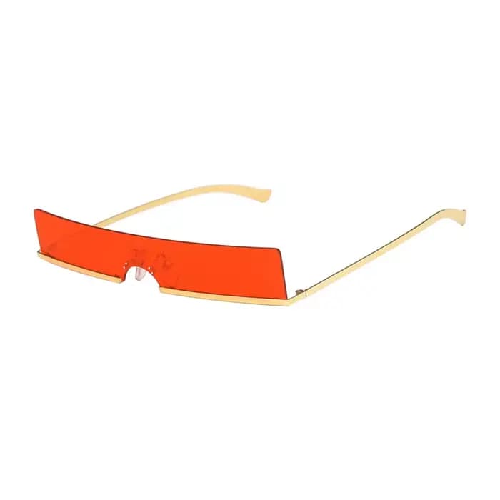 Lunettes de soleil punk sans monture, monobloc, rectangulaires étroites, verres rouges colorés, pour