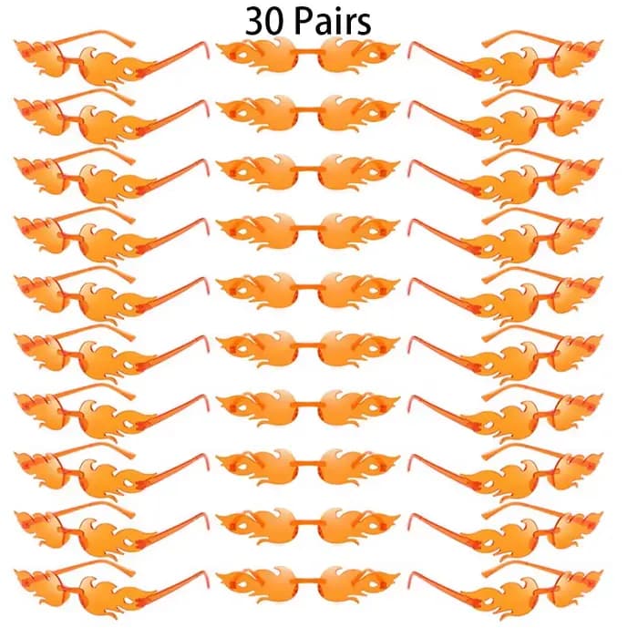 30 paires de lunettes de soleil sans monture en forme de flamme, couleur bonbon, décor de vacances à