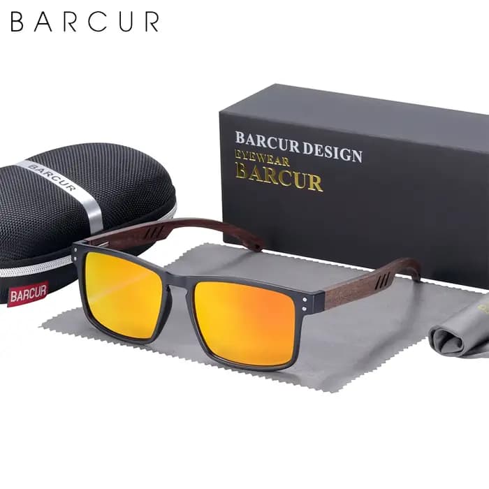 BARCUR-Lunettes de soleil polarisées en bois naturel pour hommes, lunettes carrées originales, lunet