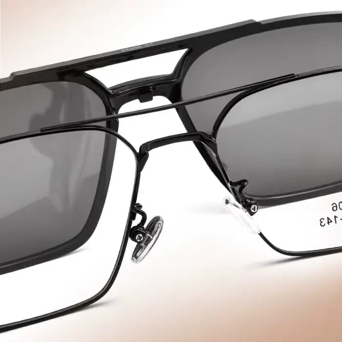 Hommes classique polarisé pince sur lunettes de soleil pilote Double faisceau en alliage de titane l