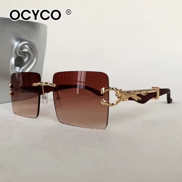 Lunettes de soleil carrées sans bords pour hommes et femmes, Design léopard dégradé, lunettes de lux