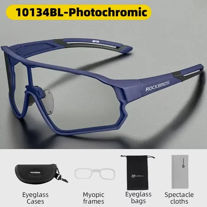 ROCKBROS – lunettes photochromiques de vélo, UV400, grande monture, sport, sans soleil, réglables