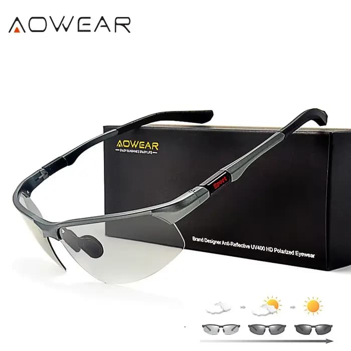 AOWEAR hommes photochromique polarisé sans monture lunettes de soleil hommes jour nuit conduite camé