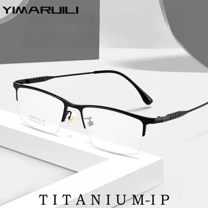 YIMARUILI-Lunettes optiques carrées ultra-légères pour hommes, demi-monture, titane pur, rétro, affa