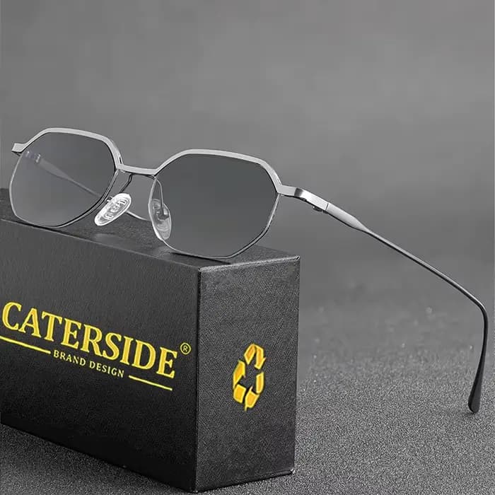 Caterside Nouvelles Lunettes de Soleil Rétro à Monture Fine pour Hommes, Verres Polygonaux, Lunettes