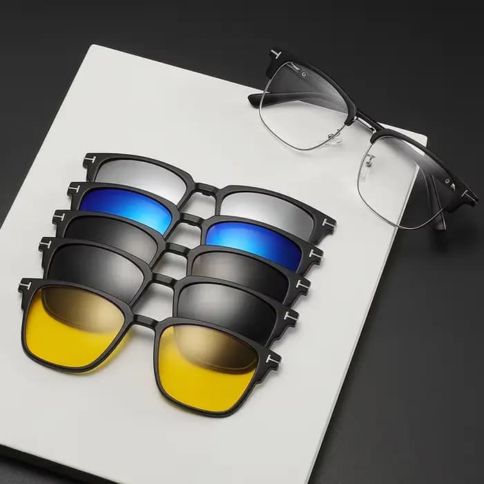 Monture de lunettes pour hommes et femmes avec 5 clips magnétiques pour lunettes de soleil polarisée