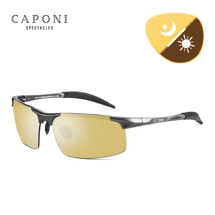 CAPONI-Lunettes de soleil photochromiques pour hommes, verres polarisés jaunes, à la mode, pour la c