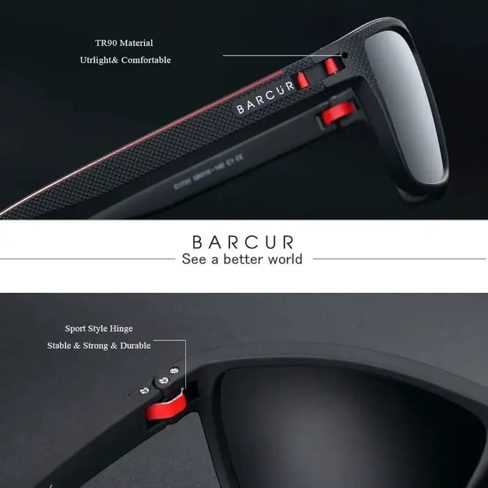 BARCUR Design-Lunettes de soleil polarisées TR90 pour homme et femme, accessoire de sport léger, pro