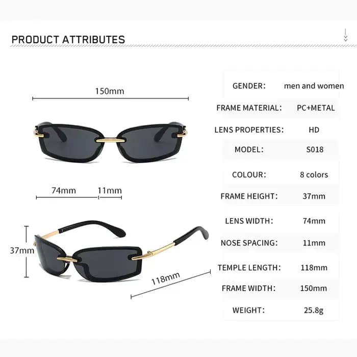 Lunettes de soleil rectangulaires sans bords, Style Y2K, mode populaire pour femmes et hommes, lunet