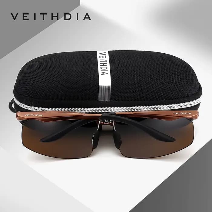 Lunettes de soleil de marque VEITHDIA en aluminium pour hommes, verres polarisés UV400, sans monture