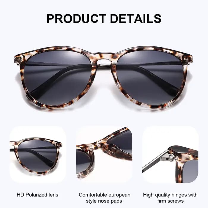 BARCUR-Lunettes de soleil à imprimé léopard pour femmes, monture ronde, verres dégradés TAC, polaris