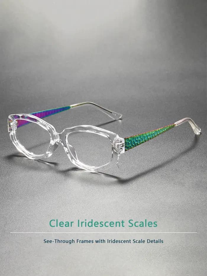 Jambes de lunettes à motif de serpent coloré à monture carrée transparente, lentilles plates Anti-lu