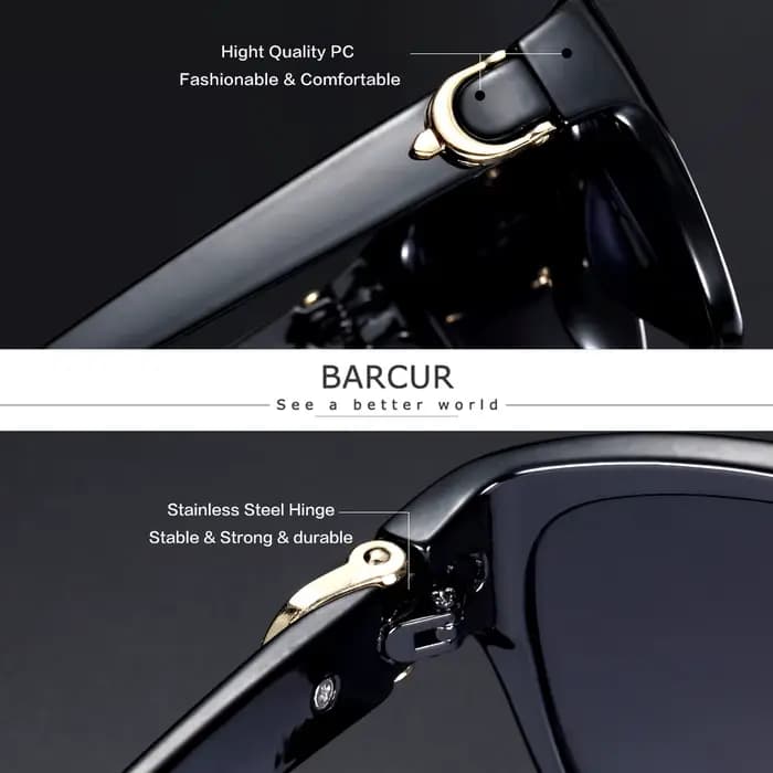 BARCUR-Lunettes de soleil polarisées pour femme, monture elliptique PC, verres TAC dégradés, simple