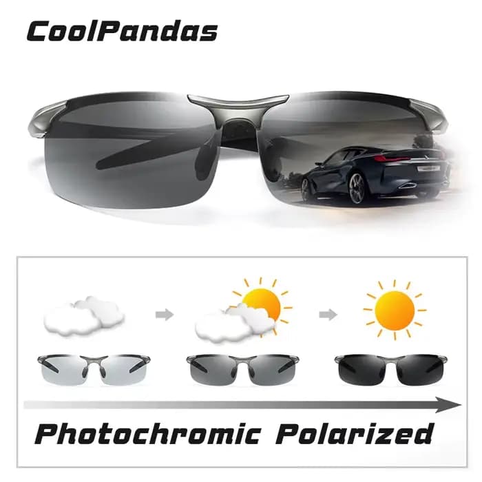 COOLPANDAS – lunettes de soleil polarisées photochromiques en aluminium pour hommes, anti-éblouissem