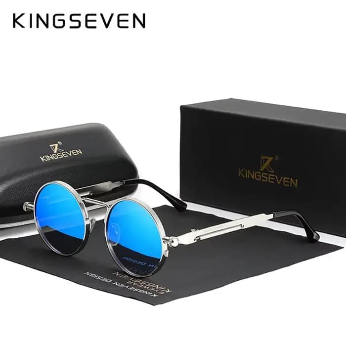 KINGSEVEN – lunettes de soleil polarisées rondes Steampunk pour hommes et femmes, en matériau inoxyd