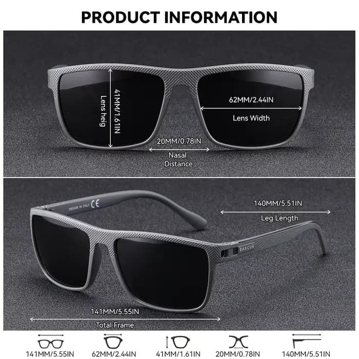 BARCUR Lunettes de soleil de base classiques légères et confortables avec matériau de lentille Tac r