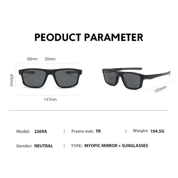 Monture de lunettes pour hommes et femmes avec 5 clips magnétiques pour lunettes de soleil polarisée