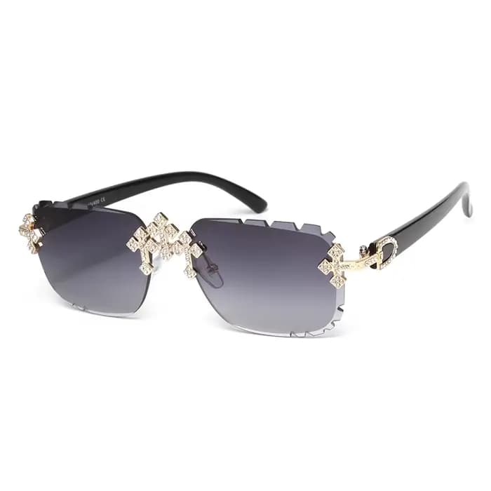 2025 mode carré sans monture lunettes de soleil pour femmes croix diamant métal cadre lunettes de lu