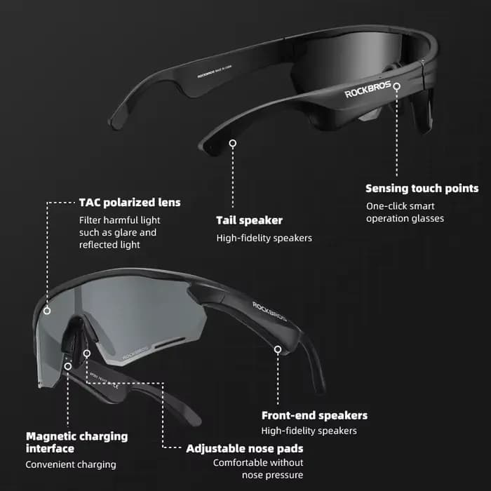 ROCKBROS lunettes de cyclisme sans fil Bluetooth 5.2 lunettes de soleil polarisées casque téléphone