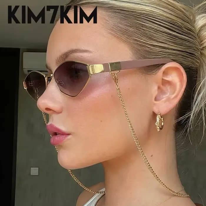 Petit Cadre Hexagonale lunettes de Soleil Femmes Avec Chaîne 2026 De Luxe Marque Vintage Punk Polygo