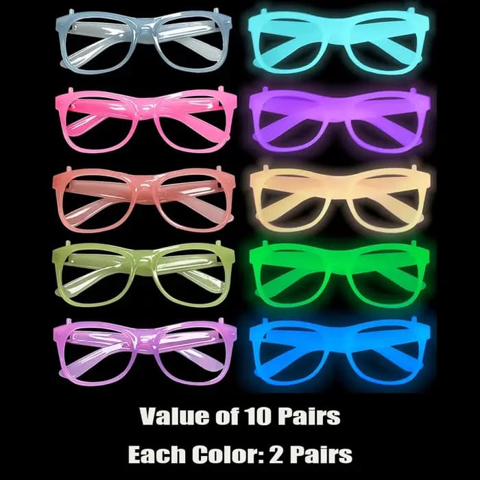 10 paires de lunettes lumineuses qui brillent dans le noir, lunettes néon, fournitures de fête en vr