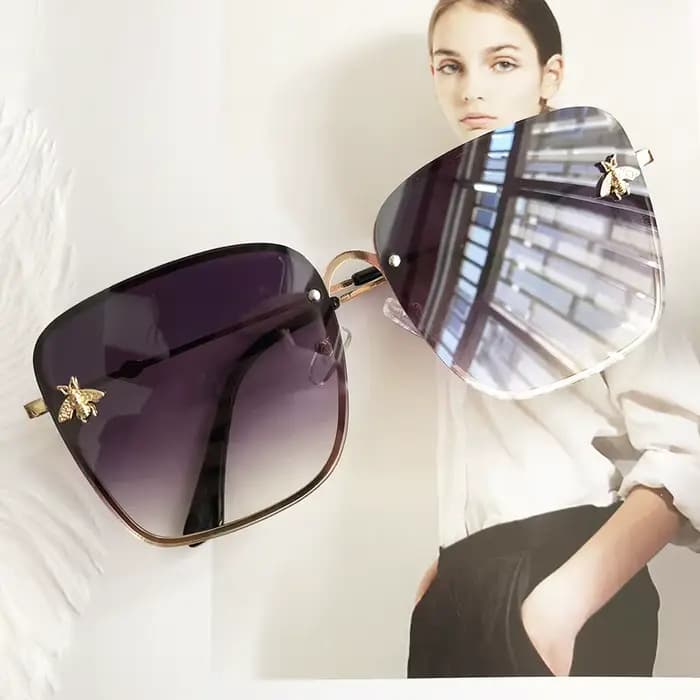 Lunettes de soleil carrées vintage pour femmes, monture sans bords, verres dégradés, de marque de mo