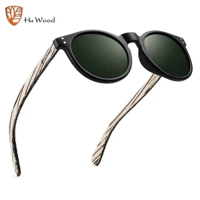Hu bois lunettes de soleil rondes pour hommes polarisées rose Uv400 lentille lunettes de soleil femm
