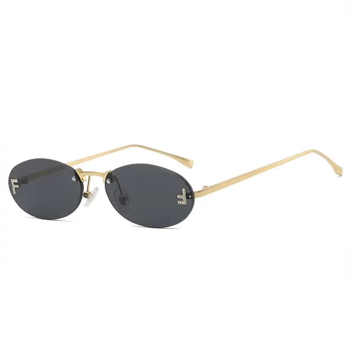 Mode lunettes de soleil sans monture femmes UV400 ovale élégant diamant F lunettes de soleil lunette