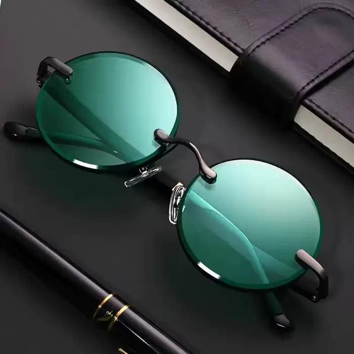 Lunettes de soleil rondes Vintage pour hommes et femmes, verres vert foncé en cristal, nuances sans