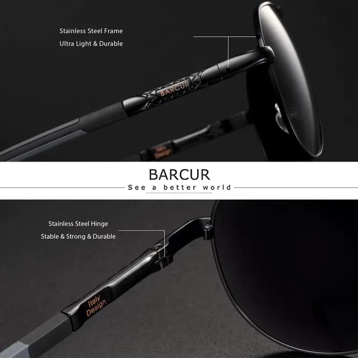 BARCUR hommes lunettes de soleil polarisées homme concepteur lunettes rouges classique lunettes de s