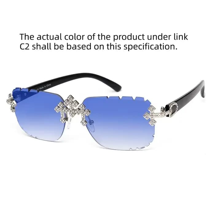 2025 mode carré sans monture lunettes de soleil pour femmes croix diamant métal cadre lunettes de lu