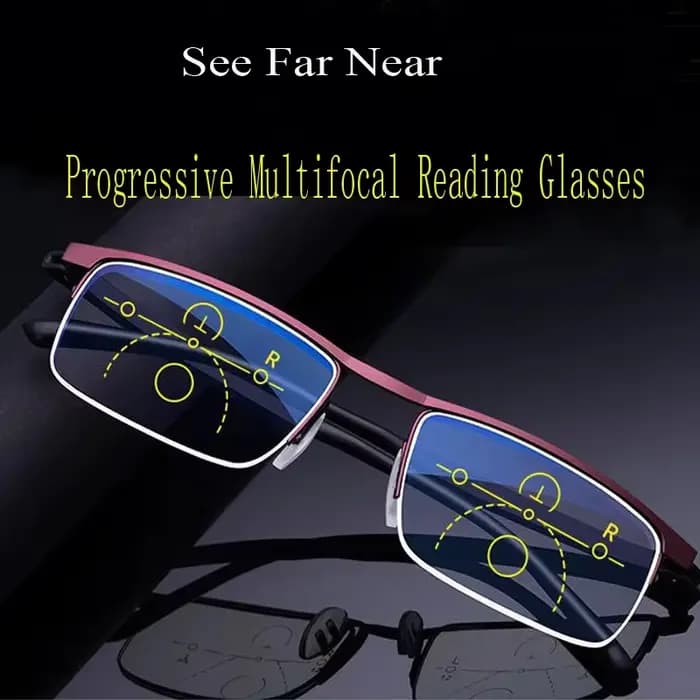 Lunettes de lecture progressives multifocales, Anti rayons bleus, demi-monture en alliage métallique