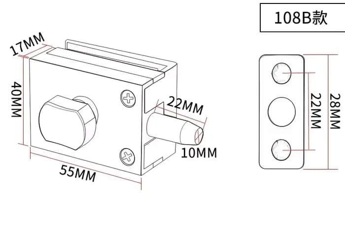 Serrure de porte simple en alliage de zinc, loquet de sol en verre, 2,2 de verrouillage pour la mais