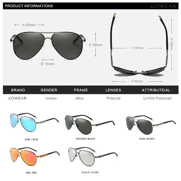 AOWEAR hommes Aviation lunettes de soleil hommes miroir polarisé lunettes de soleil pour homme HD co