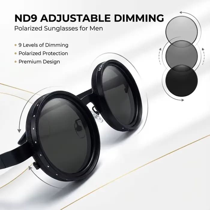 Lunettes de soleil polarisées rondes Steampunk ND9 à gradation réglable pour hommes 2026 Marque de l