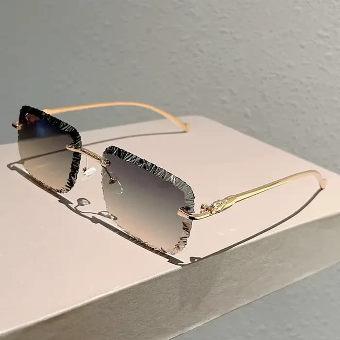 Lunettes de soleil carrées sans monture pour hommes, style vintage, dégradé, décontractées, pour fem