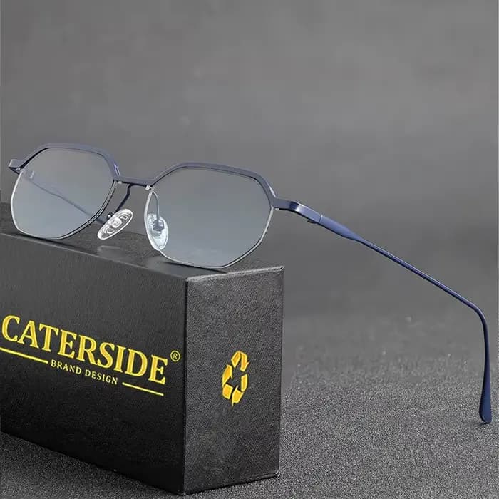 Caterside Nouvelles Lunettes de Soleil Rétro à Monture Fine pour Hommes, Verres Polygonaux, Lunettes