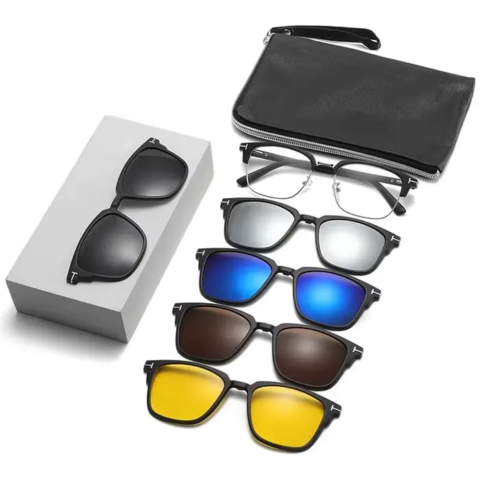Monture de lunettes pour hommes et femmes avec 5 clips magnétiques pour lunettes de soleil polarisée