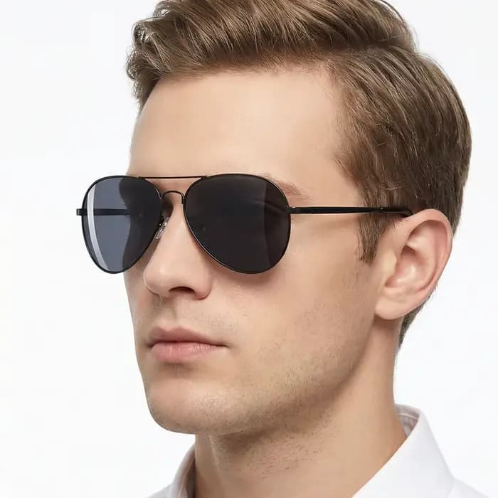 Classique grand pilote lunettes de soleil polarisées hommes de luxe en métal noir Aviation lunettes